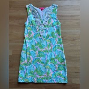 Lilly Pulitzer Pink & Green Lemon Print Shift Dress - Size Medium